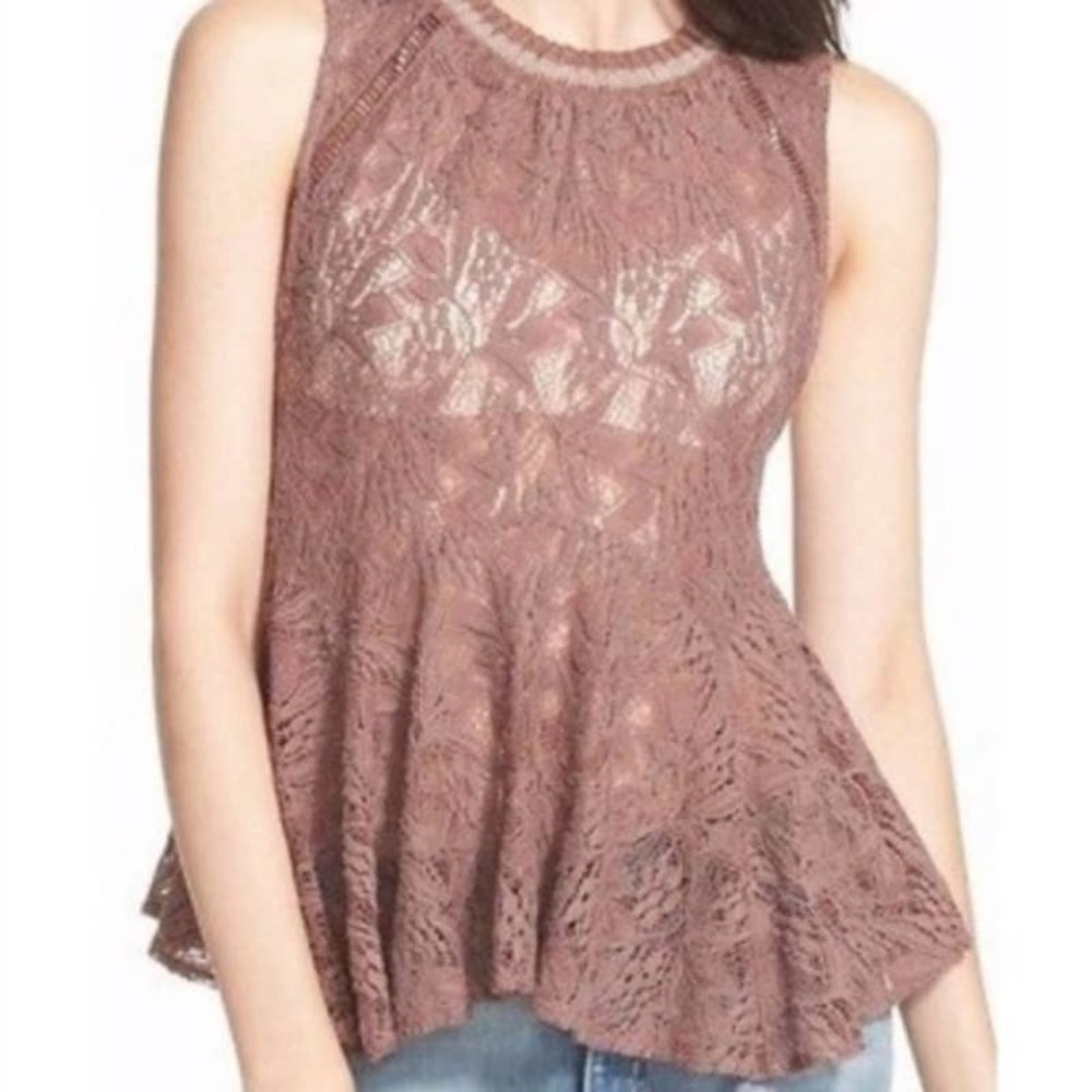 Free People Mauve/Pinkish/Taupe Lace Top ~ Size XS / Extra Small